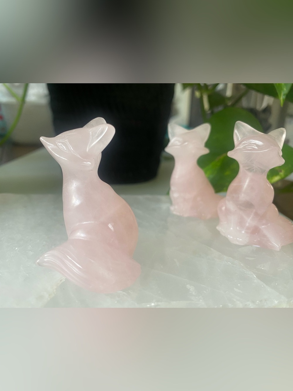 Hand-Carved Rose Quartz Fox Figurine - Pink